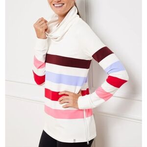 Talbots Women's Cowl Neck Sweater in Red, Pink, and Blue Stripes
